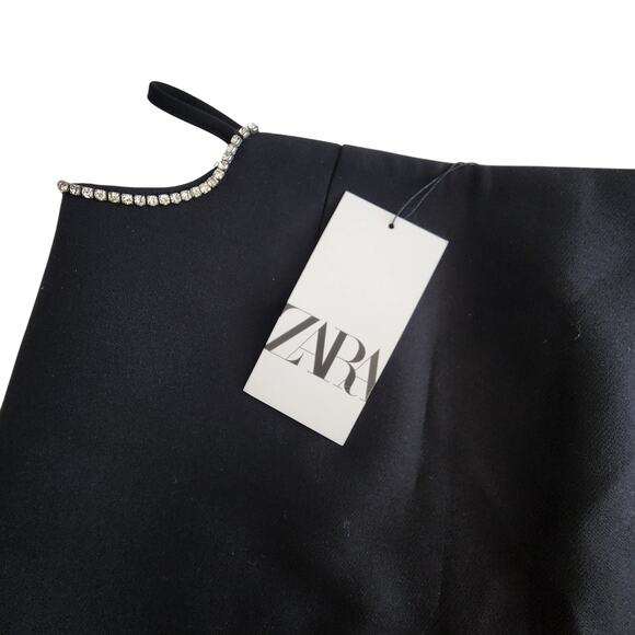 Zara Black Mini Skirt with Cutout & Rhinestone Accents Size Large - Picture 3 of 7